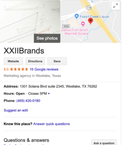 xxiibrands- google my business listing